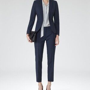 REISS Chatelaine Wool Blue Plaid Tapered Trouser